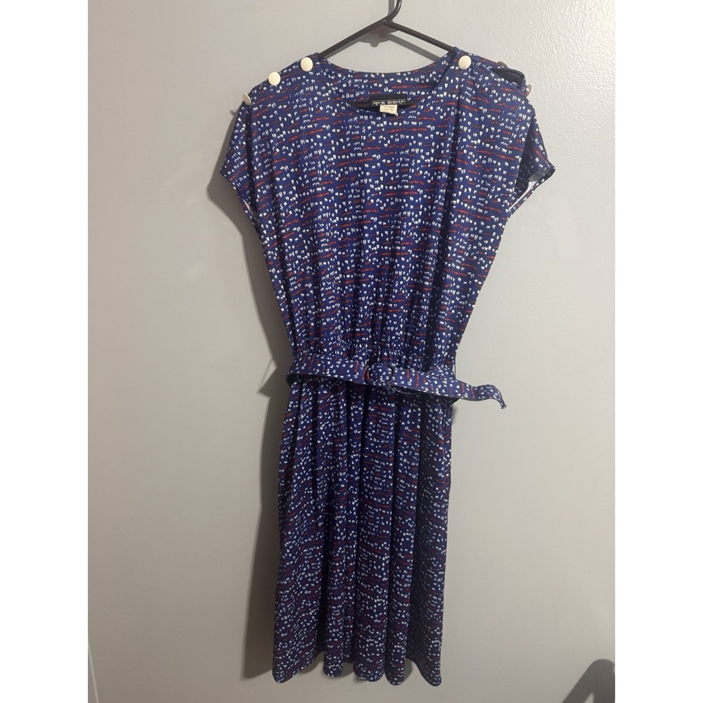 Vintage TABBY Red White Blue Dress With Shoulder Pads Size 14P